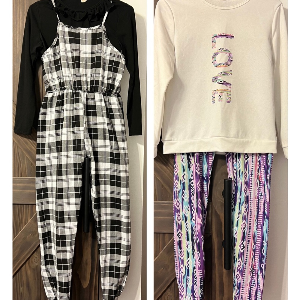 Plaid Black and White Jumpsuit, Sweatshirt and Leggings